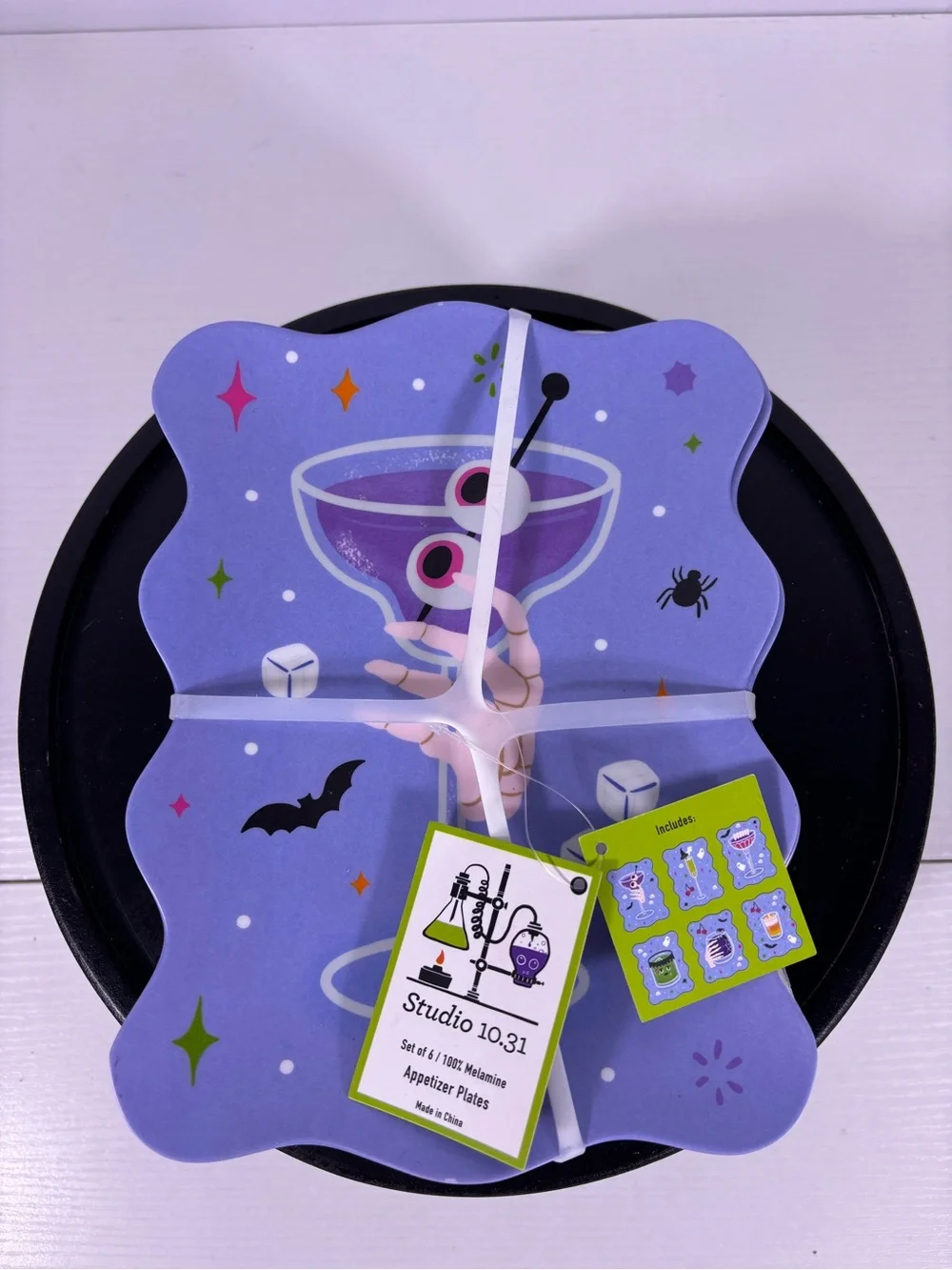 NWT Studio 10.31 Halloween Platter & 6 Appetizer Plates Spooky Cocktail Set